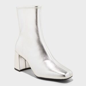 Women's A New Day Silver Pippa Chunky Heel Ankle Boots 9.5 New With Tags